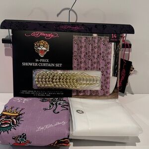 NWT Ed Hardy Death Before Dishonor (14) Piece Shower Curtain Set.